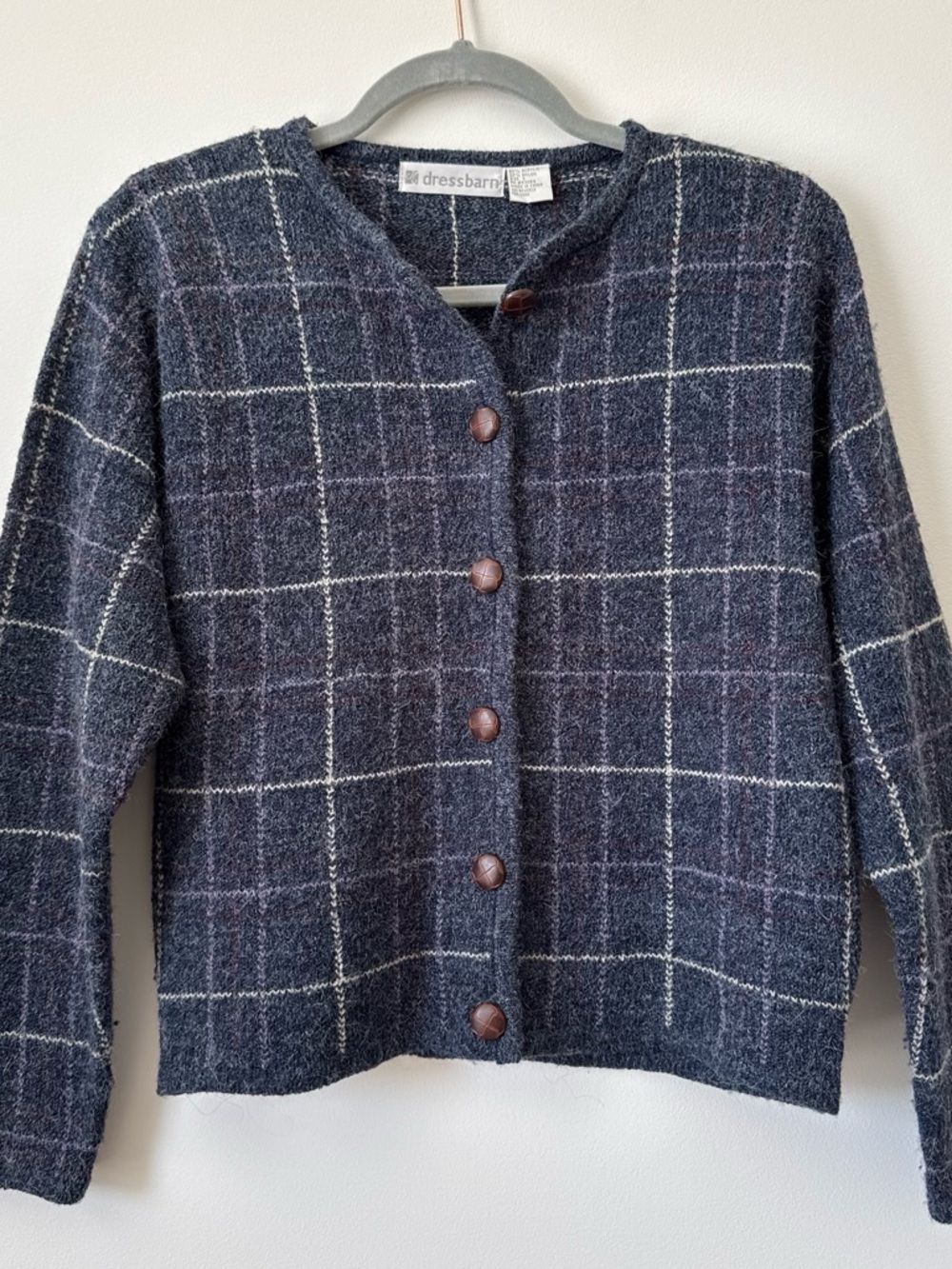 Vintage 90s Dressbarn navy plaid cardigan sweater size S